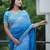 Teal faux georgette embroidered mirror work heavy look ethnic saree with blouse