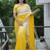 Yellow faux georgette embroidered mirror work heavy look ethnic saree with blouse