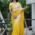 Yellow faux georgette embroidered mirror work heavy look ethnic saree with blouse