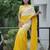 Yellow faux georgette embroidered mirror work heavy look ethnic saree with blouse