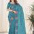 Turquoise georgette embroidered thread work heavy look ethnic saree with blouse