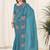 Turquoise georgette embroidered thread work heavy look ethnic saree with blouse