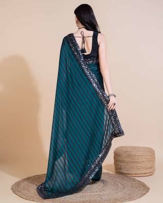 Green silk embroidered sequins work heavy look ethnic saree with blouse 3