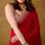 Red satin embroidered sequins work heavy look ethnic saree with blouse