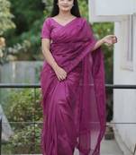 Purple net embroidered sequins work heavy look ethnic saree with blouse