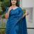 Teal net embroidered sequins work heavy look ethnic saree with blouse
