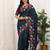 Blue manipuri silk embroidered thread work heavy look ethnic saree with blouse