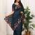 Blue manipuri silk embroidered thread work heavy look ethnic saree with blouse