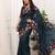 Blue manipuri silk embroidered thread work heavy look ethnic saree with blouse