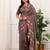 Brown manipuri silk embroidered thread work heavy look ethnic saree with blouse