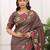 Brown manipuri silk embroidered thread work heavy look ethnic saree with blouse