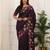 Purple manipuri silk embroidered thread work heavy look ethnic saree with blouse