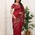 Red manipuri silk embroidered thread work heavy look ethnic saree with blouse