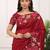 Red manipuri silk embroidered thread work heavy look ethnic saree with blouse