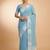 Teal dupion silk embroidered thread work heavy look ethnic saree with blouse