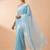 Teal dupion silk embroidered thread work heavy look ethnic saree with blouse