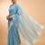 Teal dupion silk embroidered thread work heavy look ethnic saree with blouse