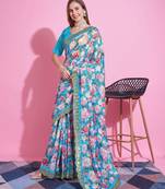 Turquoise silk embroidered gota patti heavy look ethnic saree with blouse