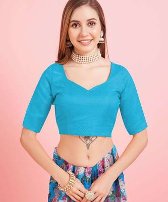 Turquoise silk embroidered gota patti heavy look ethnic saree with blouse 5