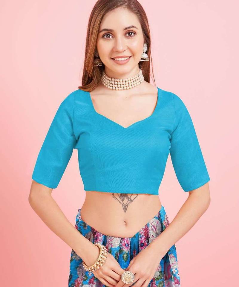 Turquoise silk embroidered gota patti heavy look ethnic saree with blouse