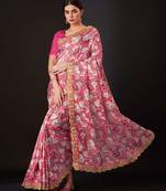Pink silk embroidered gota patti heavy look ethnic saree with blouse