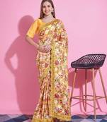 Yellow silk embroidered gota patti heavy look ethnic saree with blouse