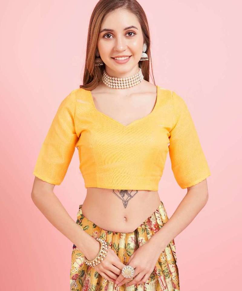 Yellow silk embroidered gota patti heavy look ethnic saree with blouse