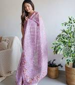 Lavender organza embroidered sequins work heavy look ethnic saree with blouse