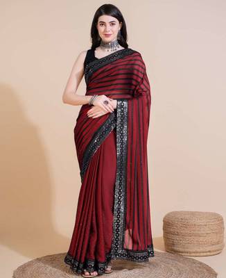 Red silk embroidered sequins work heavy look ethnic saree with blouse 1