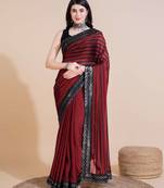 Red silk embroidered sequins work heavy look ethnic saree with blouse