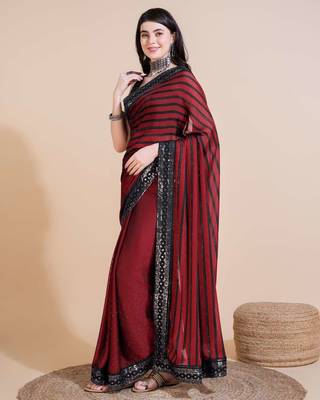 Red silk embroidered sequins work heavy look ethnic saree with blouse 3