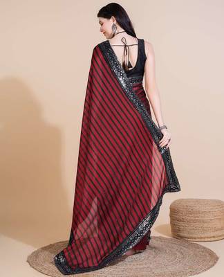 Red silk embroidered sequins work heavy look ethnic saree with blouse 4