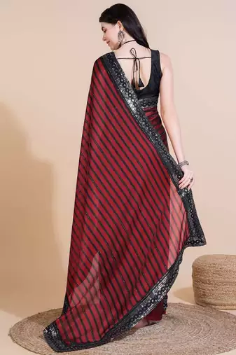 Red silk embroidered sequins work heavy look ethnic saree with blouse