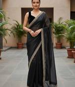 Black net embroidered sequins work heavy look ethnic saree with blouse