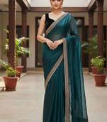 Teal net embroidered sequins work heavy look ethnic saree with blouse