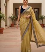 Yellow net embroidered sequins work heavy look ethnic saree with blouse