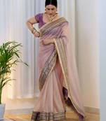 Lavender net embroidered sequins work heavy look ethnic saree with blouse