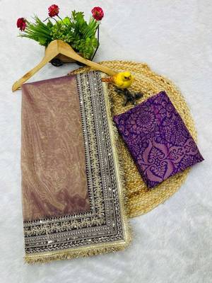 Lavender net embroidered sequins work heavy look ethnic saree with blouse 5