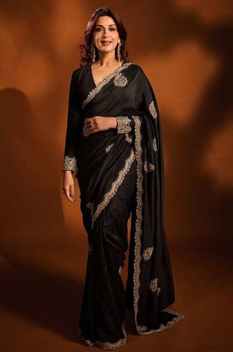 Multicolor silk embroidered sequins work heavy look ethnic saree with blouse