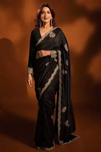 Multicolor silk embroidered sequins work heavy look ethnic saree with blouse