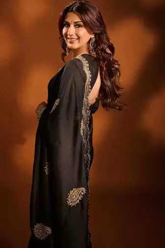 Multicolor silk embroidered sequins work heavy look ethnic saree with blouse