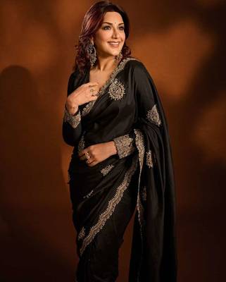 Multicolor silk embroidered sequins work heavy look ethnic saree with blouse 3