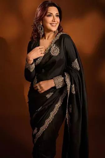 Multicolor silk embroidered sequins work heavy look ethnic saree with blouse