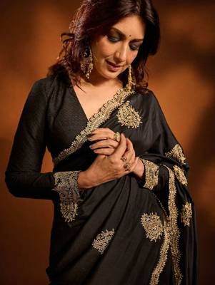 Multicolor silk embroidered sequins work heavy look ethnic saree with blouse 4
