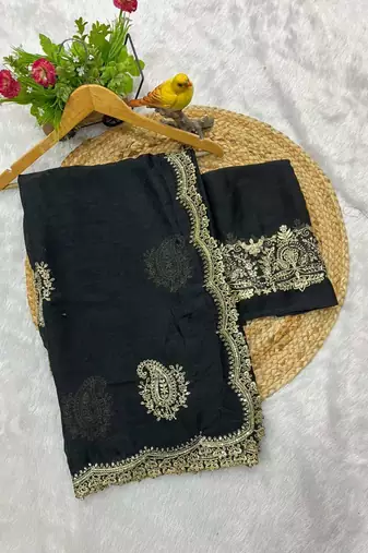 Multicolor silk embroidered sequins work heavy look ethnic saree with blouse