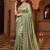 Green satin embroidered sequins work heavy look ethnic saree with blouse