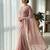 Peach satin embroidered sequins work heavy look ethnic saree with blouse