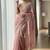 Peach satin embroidered sequins work heavy look ethnic saree with blouse