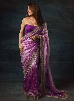 Purple silk embroidered sequins work heavy look ethnic saree with blouse 1