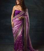 Purple silk embroidered sequins work heavy look ethnic saree with blouse